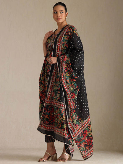 Dhiyona SO Women's Women Floral Printed Regular Zardozi Kurta with Trousers & Dupatta