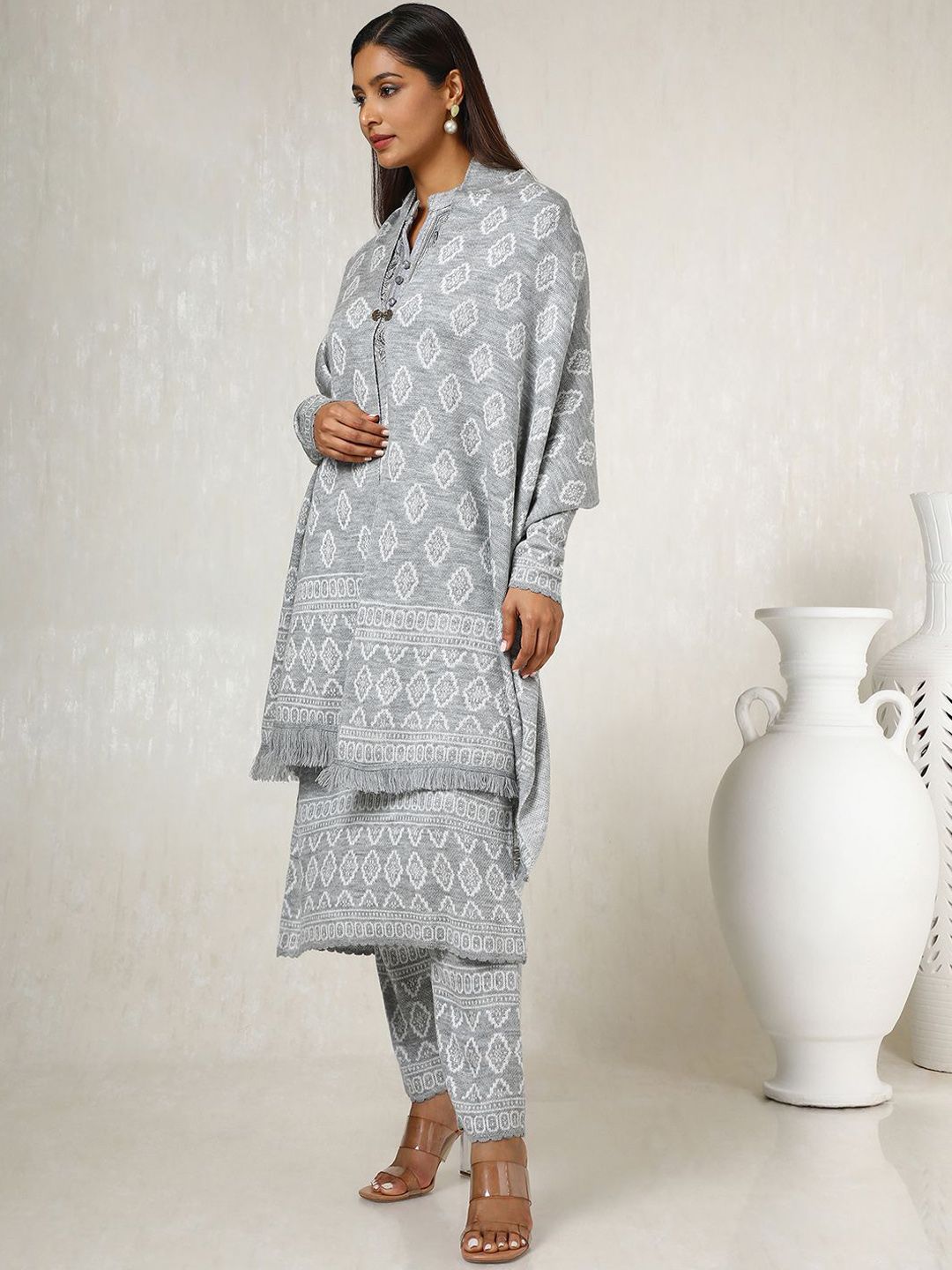 Dhiyona SO Women's Woven Designed Regular Thread Work Kurta with Trousers & Dupatta