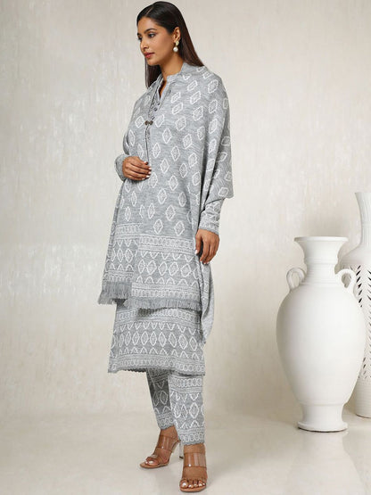 Dhiyona SO Women's Woven Designed Regular Thread Work Kurta with Trousers & Dupatta