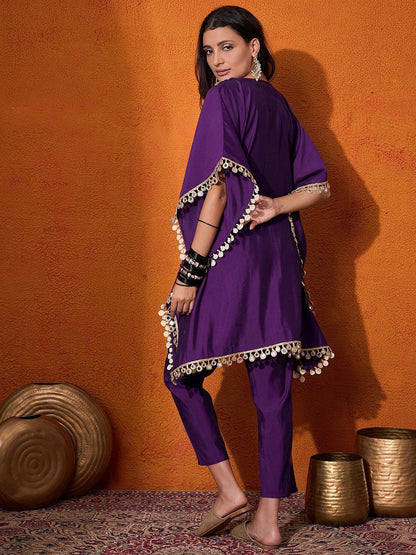 Dhiyona SN Women's Ethnic Motifs Yoke Design Embroidered Kaftan Kurta & Trousers