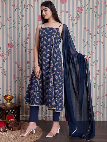 Dhiyona OD  Floral Printed Gotta Patti Pure Cotton Anarkali Kurta Set