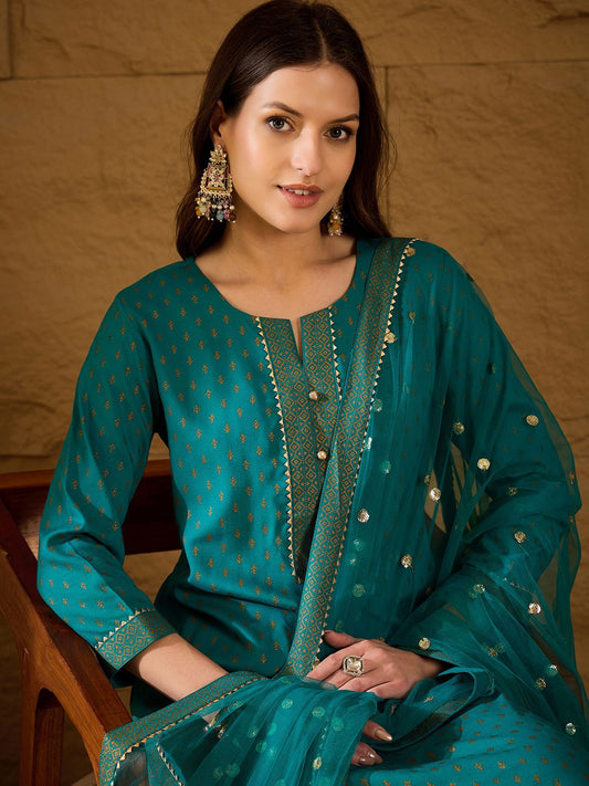 Dhiyona PD Women Ethnic Motifs Printed Straight Kurta & Palazzo With Dupatta