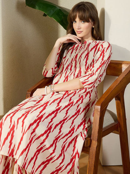 Women Ethnic Motifs Printed Pleated Pure Cotton Kurta with Trousers