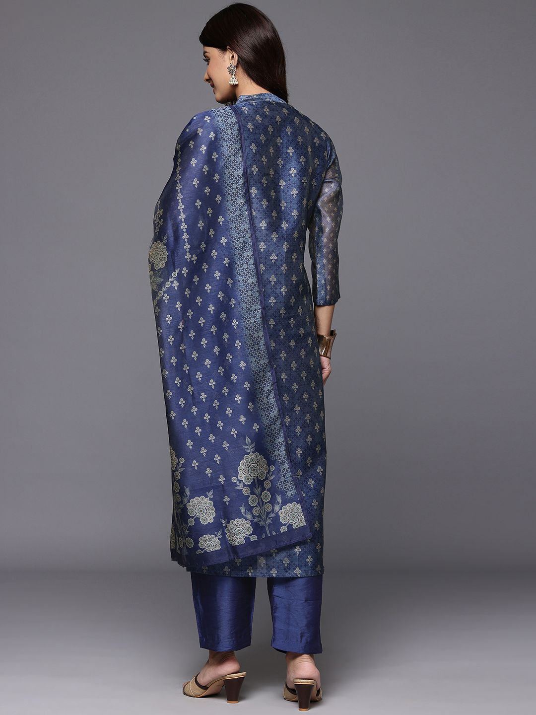 Dhiyona VA Women's Floral Printed Chanderi Silk Kurta with Trousers & Dupatta