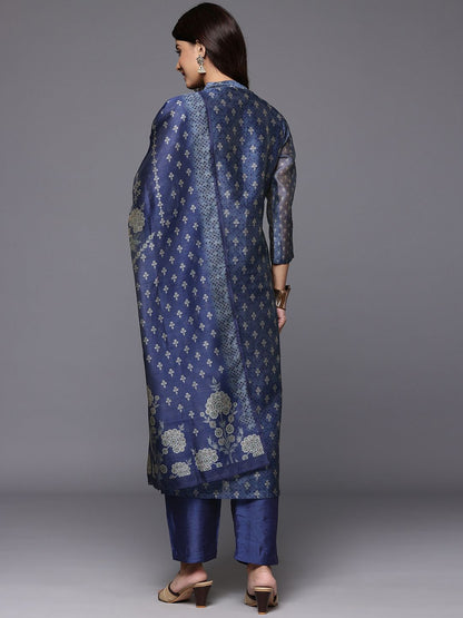 Dhiyona VA Women's Floral Printed Chanderi Silk Kurta with Trousers & Dupatta