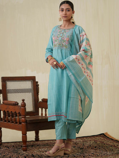 Dhiyona PD Women Yoke Design Straight Kurta With Trouser & Dupatta