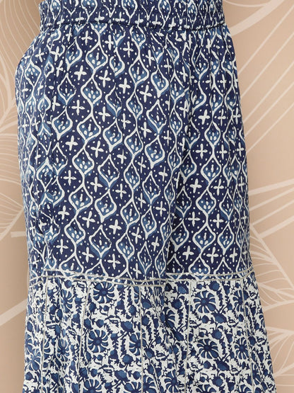Dhiyona VA Women'sEthnic Motifs Printed Pleated Gotta Patti Pure Cotton Kurti With Sharara