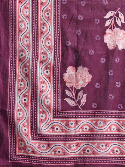 Floral Printed Pure Cotton Kurta With Trousers & Dupatta