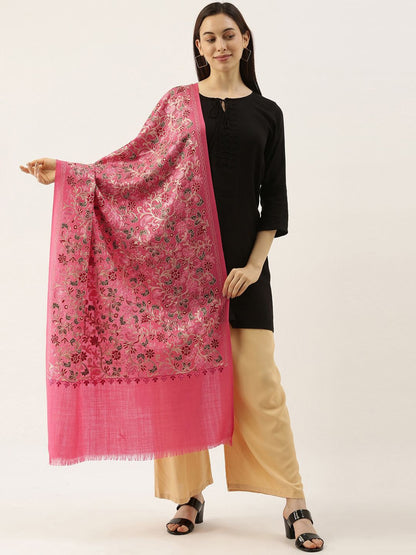 Dhiyona PA Women Pink & Beige Floral Embroidered Woollen Shawl
