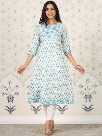 Dhiyona OD  Floral Printed Gotta Patti Pure Cotton A-Line Kurta