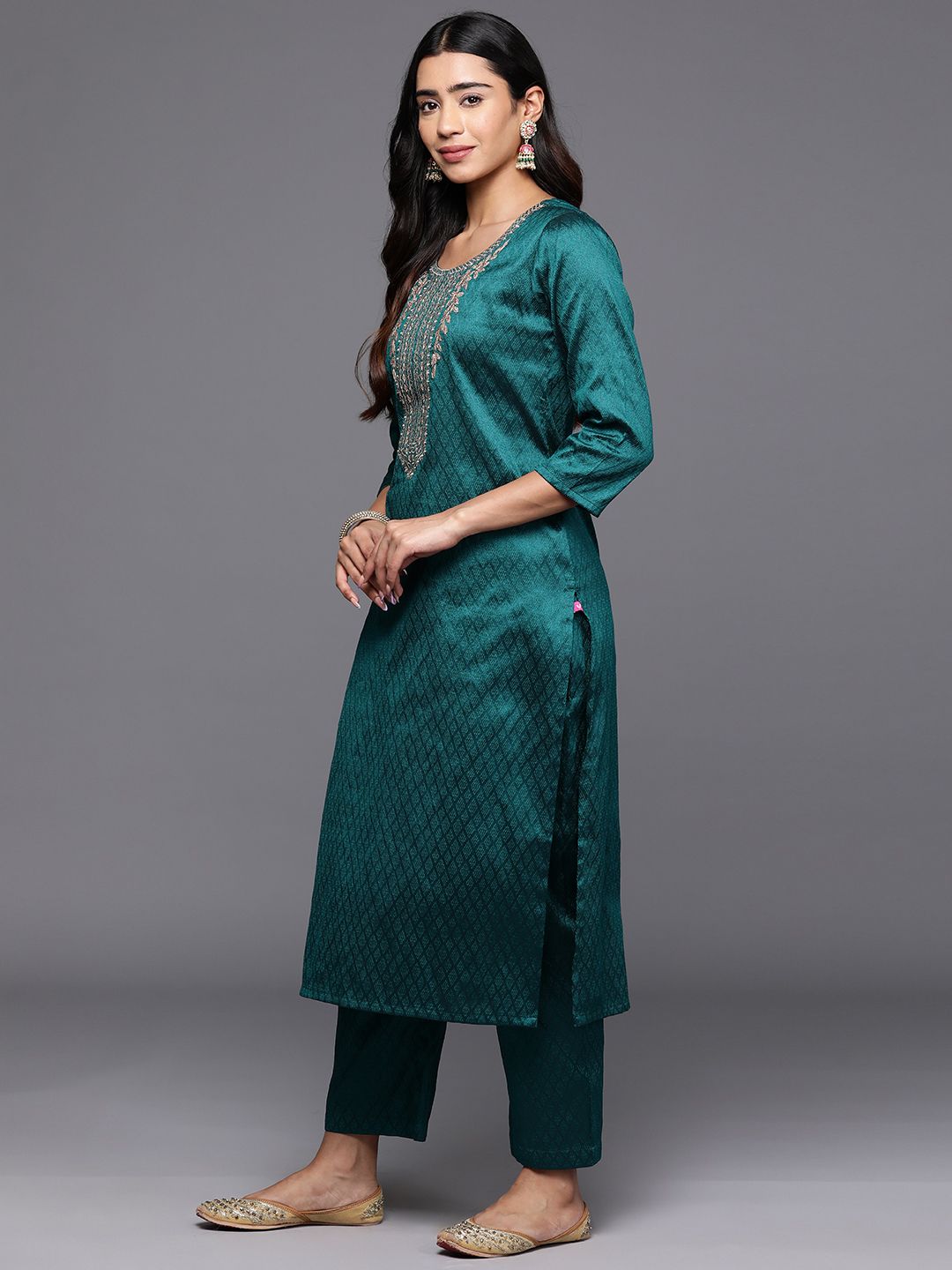 Dhiyona VA Women's Ethnic Motifs Embroidered Straight Kurta with Trousers & With Dupatta