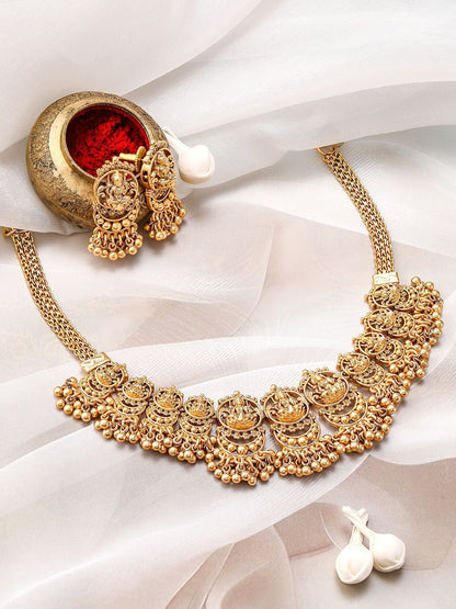 Dhiyona RJ Women's 22K Gold-Plated Divine Lakshmi Motif Temple Jewellery Set with Intricate Detailing
