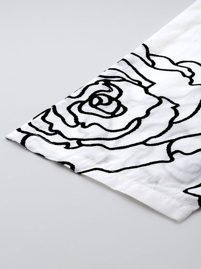 Floral Printed Mirror Work Pure Cotton Kurta with Trousers