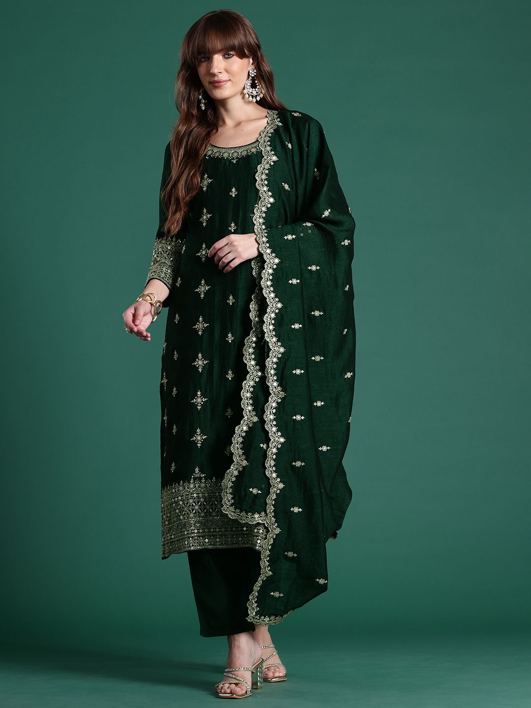 Ethnic Motifs Embroidered Kurta with Trousers & Dupatta
