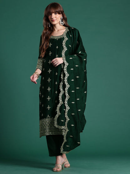 Ethnic Motifs Embroidered Kurta with Trousers & Dupatta