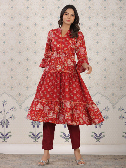 Dhiyona OD  Ethnic Motifs Printed Cotton Tiering Kurta