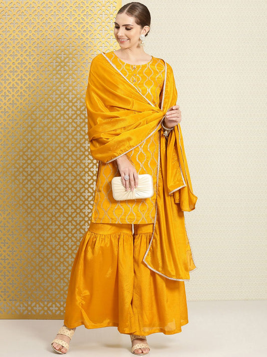 Dhiyona PD Women Women Ethnic Motifs Sequinned Jashn Kurta with Sharara & With Dupatta