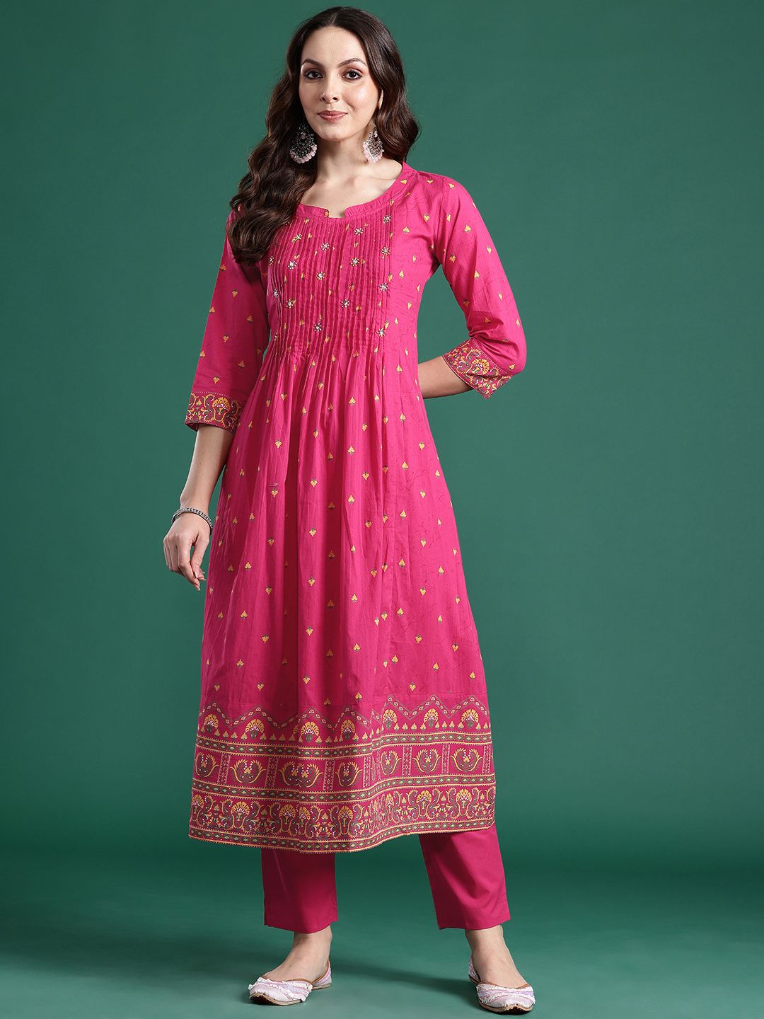 Ethnic Motifs Printed Pure Cotton Kurta with Trousers