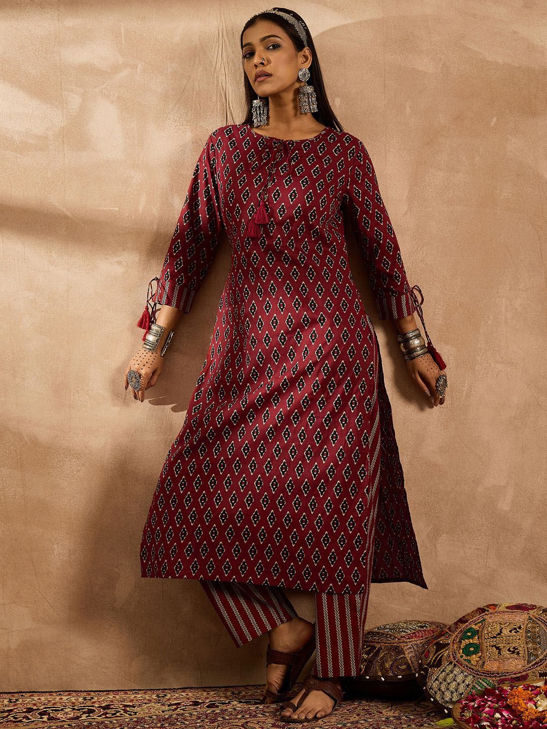 Women Ethnic Motifs Printed Regular Pure Cotton Kurta with Palazzos