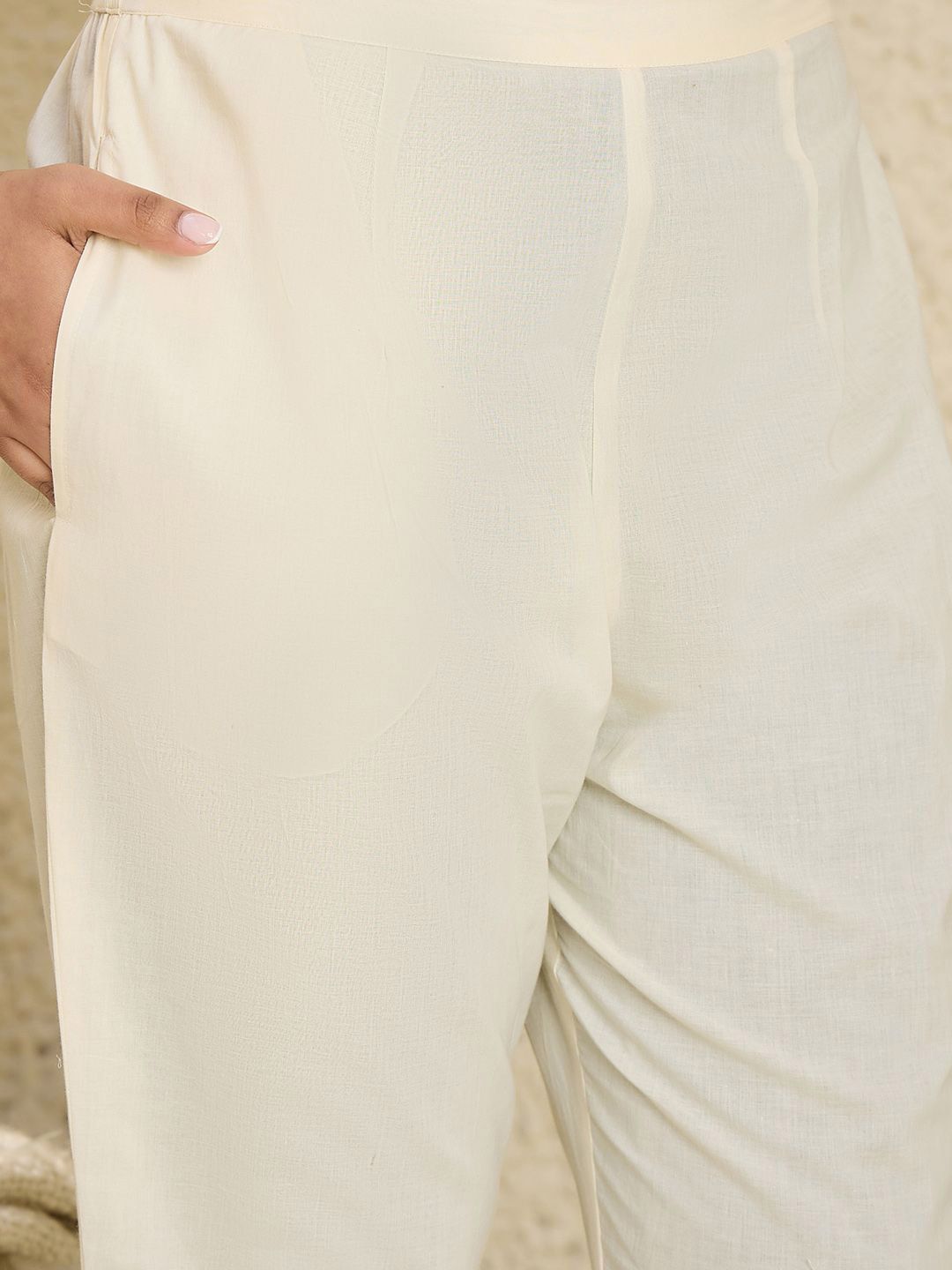 Floral Embroidered Mirror Work Pure Cotton A-Line Kurta With Trousers & Dupatta