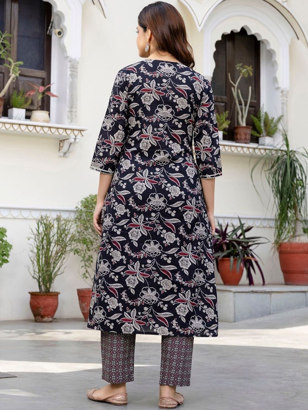 Women Floral Printed Angrakha Pure Cotton Kurta with Trousers & With Dupatta
