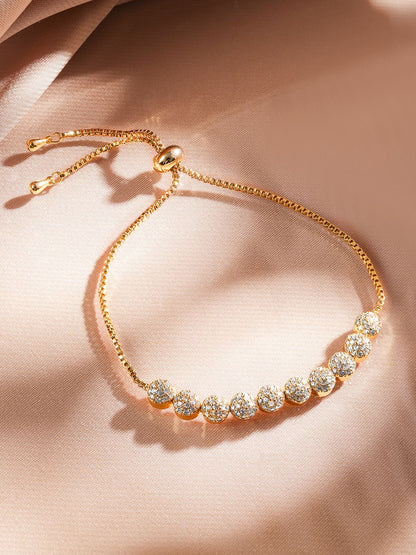 Dhiyona RJ Women's 18K Gold Plated Cubic Zirconia Adjustable Pull Chain Bracelet