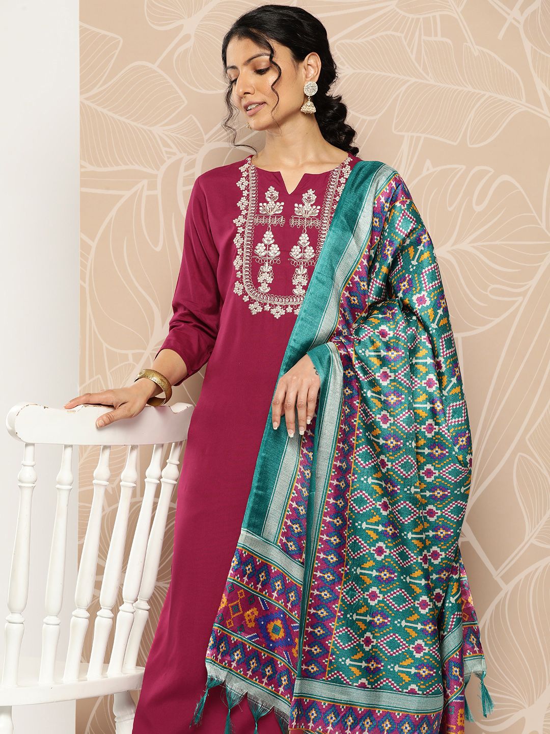 Dhiyona VA Women'sEmbroidered Kurta With Trousers & Dupatta