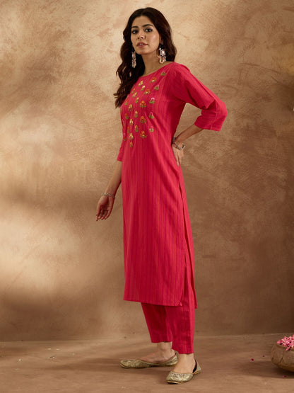 Dhiyona IE Floral Embroidered Pure Cotton Straight Kurta with Trouser
