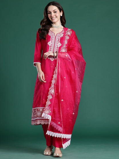 Dhiyona IE Ethnic Motifs Embroidered Thread Work Kurta with Trousers & With Dupatta