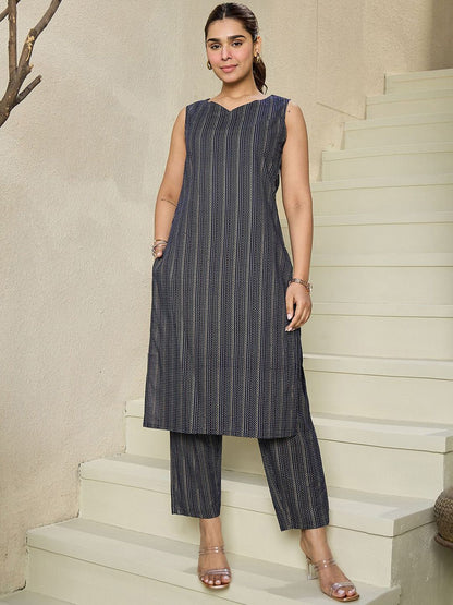 Dhiyona IE Striped Regular Pure Cotton Kurta With Trousers