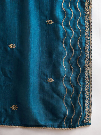 Dhiyona IE Women Ethnic Motifs Embroidered Regular Kurta with Trousers & With Dupatta