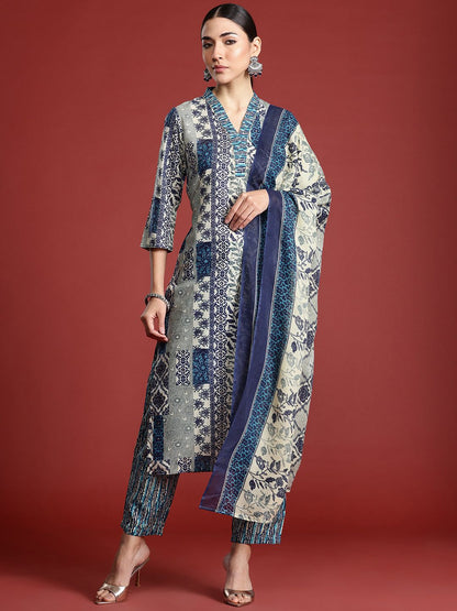 Women Ethnic Motifs Printed Pure Cotton Kurta with Trousers & With Dupatta