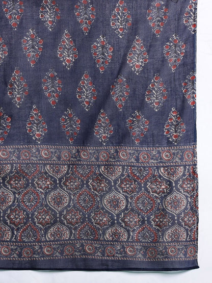 Dhiyona IE Ethnic Motifs Printed Panelled Mirror Work Pure Cotton Kurta Set