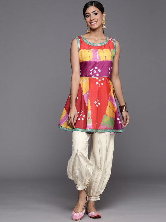 Dhiyona VA Women's Multicoloured Bandhani Printed Kurta with Salwar