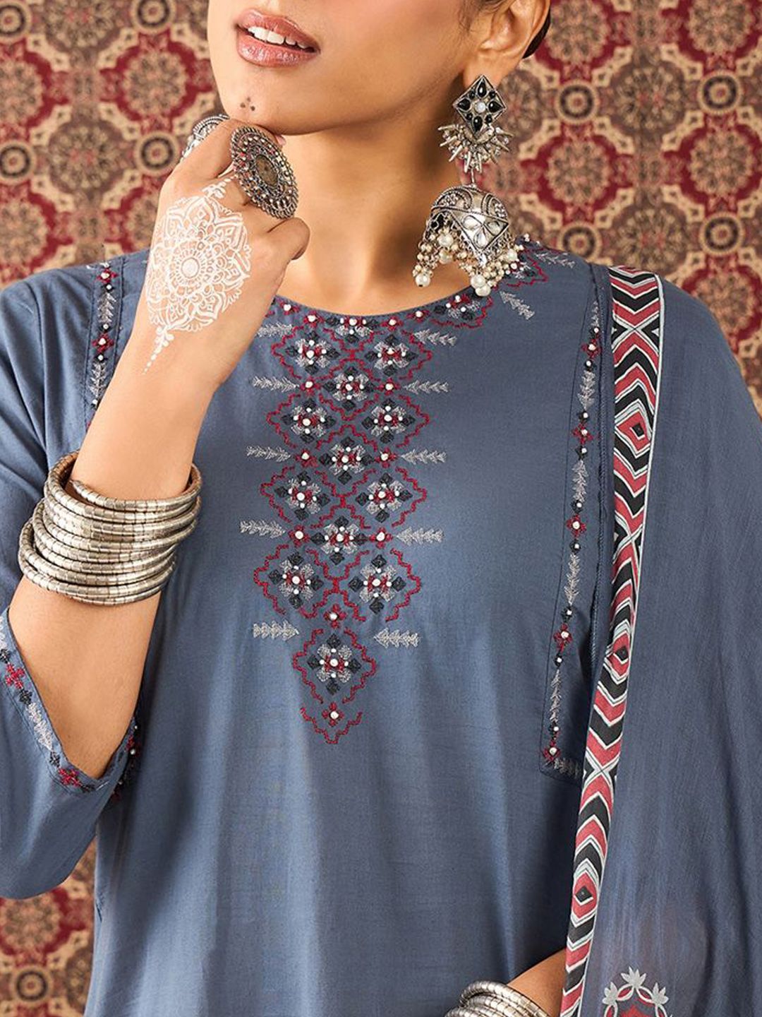 Women Pure Cotton Straight Kurta Trousers With Dupatta set