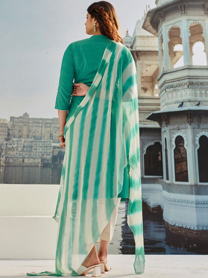Dhiyona WP Ethnic Motifs Embroidered Thread Work Pure Cotton Kurta with Trousers & Dupatta