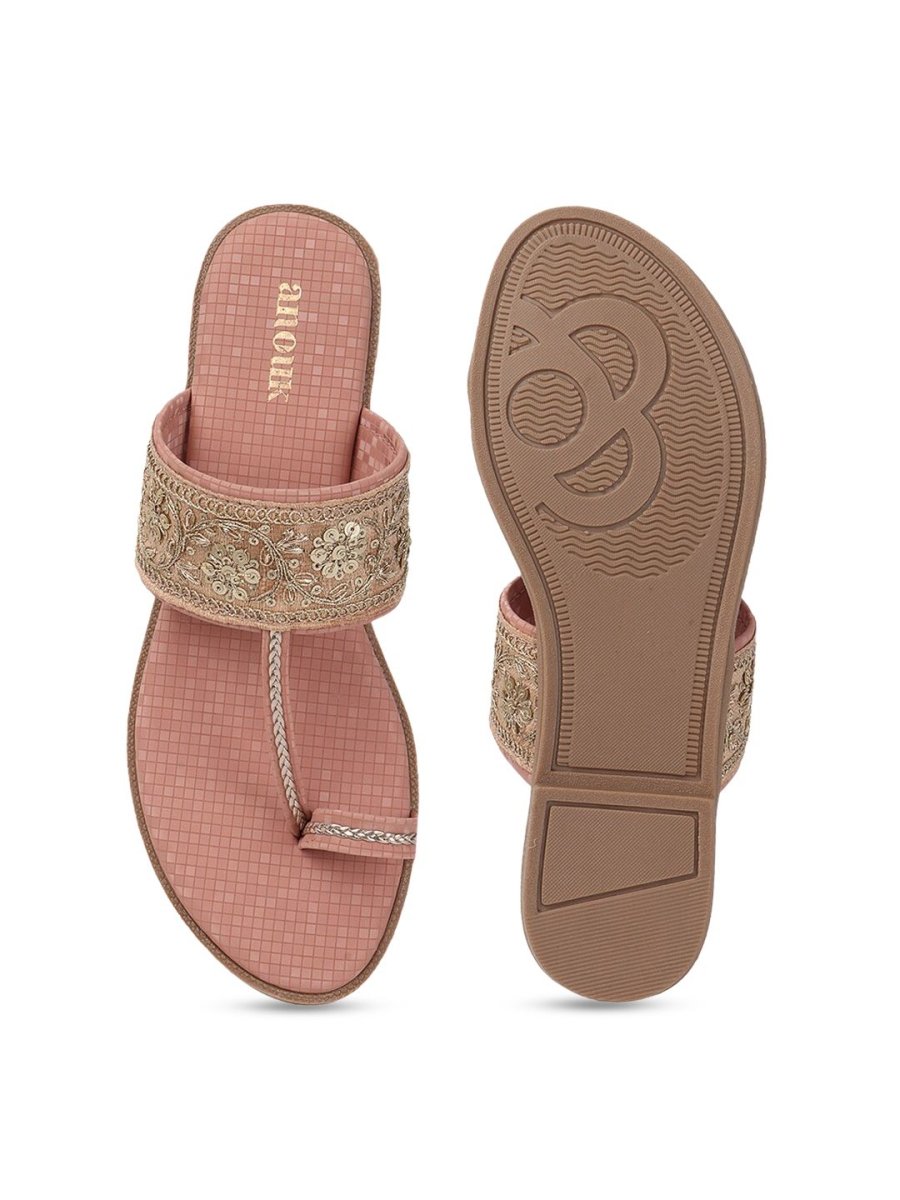 Dhiyona AK Peach-Coloured Embellished One Toe Flats