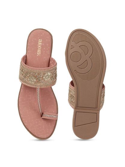 Dhiyona AK Peach-Coloured Embellished One Toe Flats