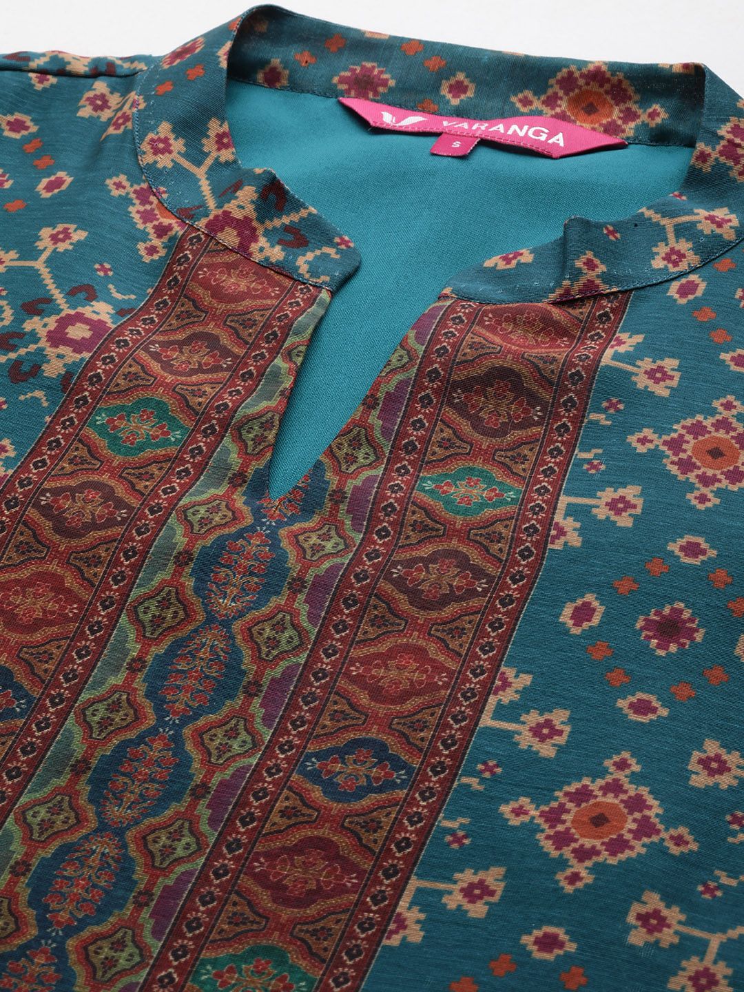 Dhiyona VA Women'sFloral Printed Mandarin Collar Chanderi Silk Straight Kurta with Trouser & Dupatta