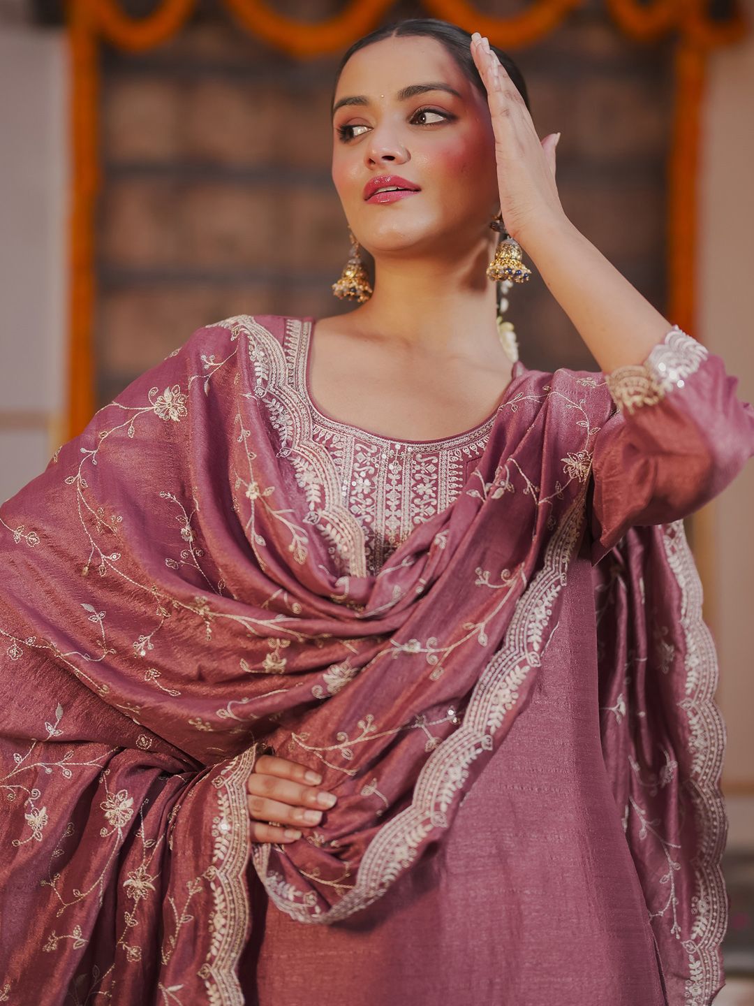 Ethnic Motifs Embroidered Kurta With Trousers & Dupatta