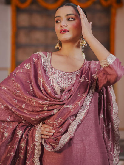 Ethnic Motifs Embroidered Kurta With Trousers & Dupatta