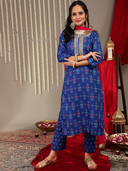 Dhiyona VA Women'sBandhani Printed Gotta Patti Straight Kurta & Trouser With Dupatta