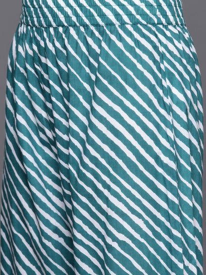 Dhiyona VA Women's Leheriya Striped Regular Mirror Work Cotton Kurta With Trousers & Dupatta