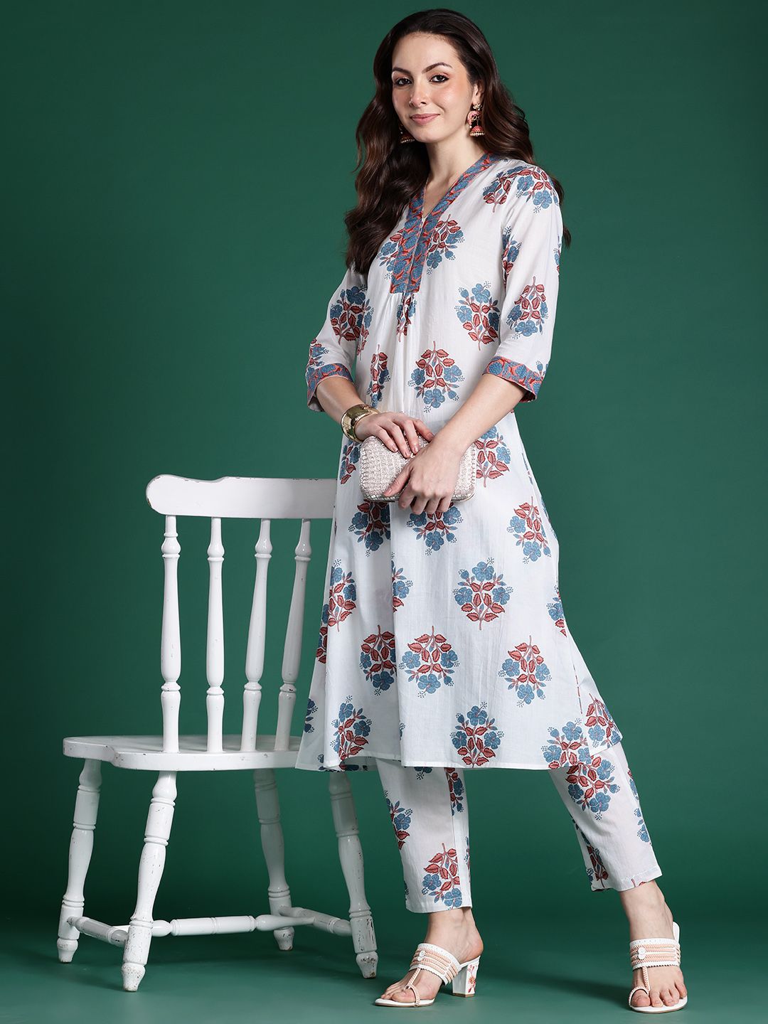 Floral Printed Pure Cotton Kurta with Trousers