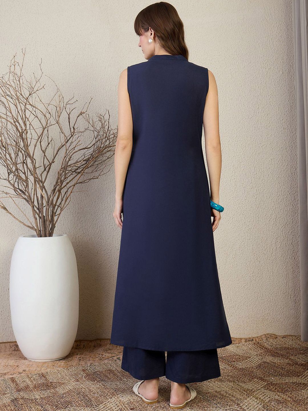 Dhiyona IE Embroidered Mandarin Collar Tunic With Palazzos Co-Ords