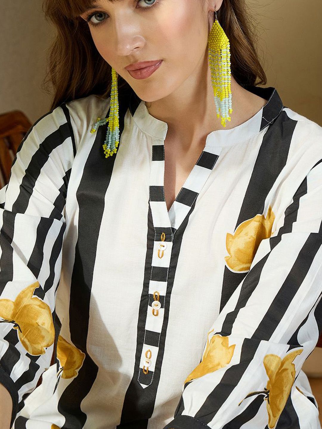 Dhiyona IE Striped Pure Cotton Tunic With Trousers