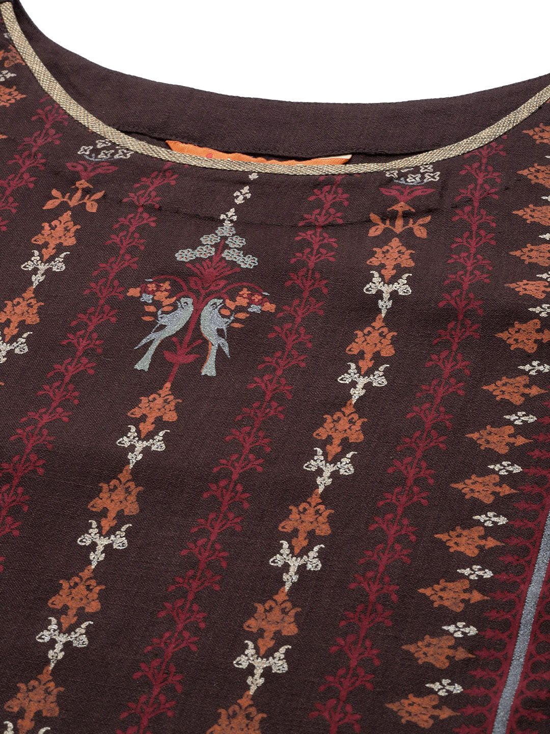 Dhiyona IE Women Coffee Brown & Orange Ethnic Motifs Printed Floral Kurta