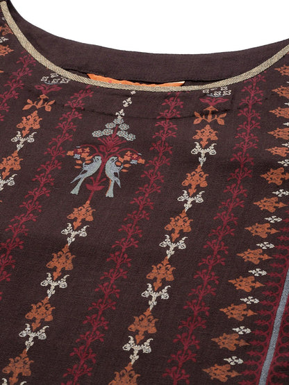 Dhiyona IE Women Coffee Brown & Orange Ethnic Motifs Printed Floral Kurta