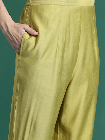 Ethnic Motifs Embroidered Sequinned Liva Kurta With Trousers & Dupatta