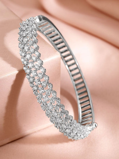Dhiyona RJ Women's Rhodium Plated Cubic Zirconia Cuff Bracelet